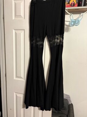 Dollskill Black Wide-Leg Pants with Lace Insets